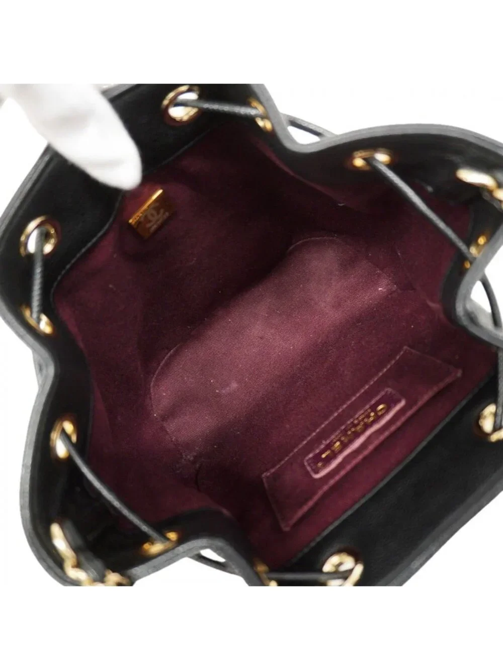Chanel Shoulder Bag Quilted Caviar Leather Black Champagne Gold